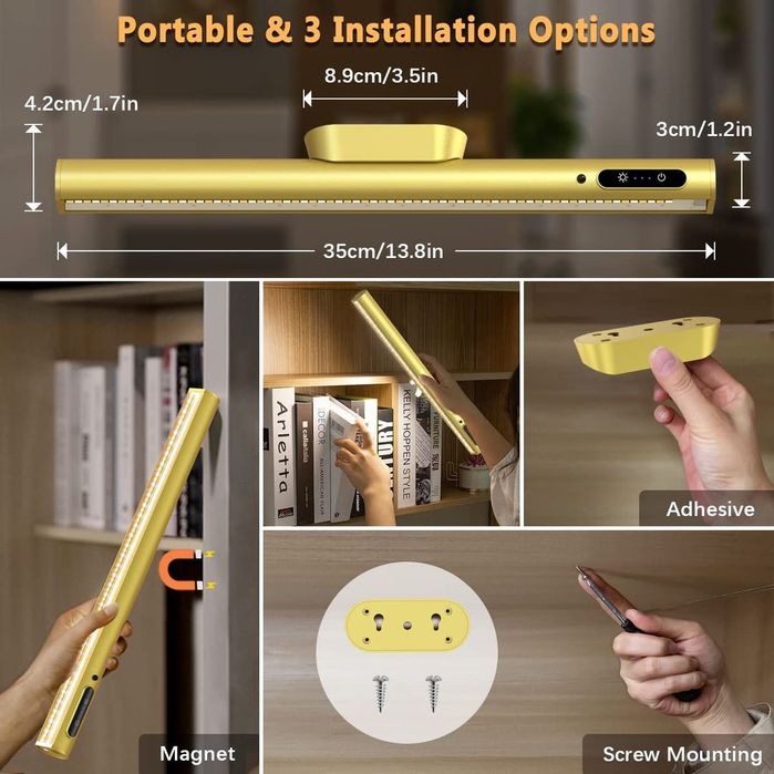Bara de lumină LED magnetică reîncărcabilă cu telecomandă, Auriu