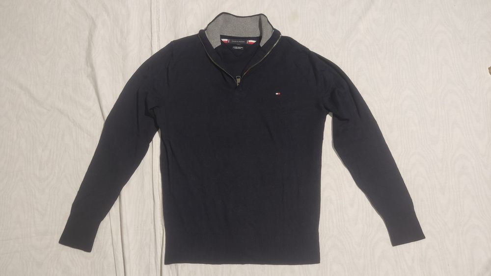 Pulover Tommy Hilfiger Lâna mărime L cu fermoar scurt cardigan plover