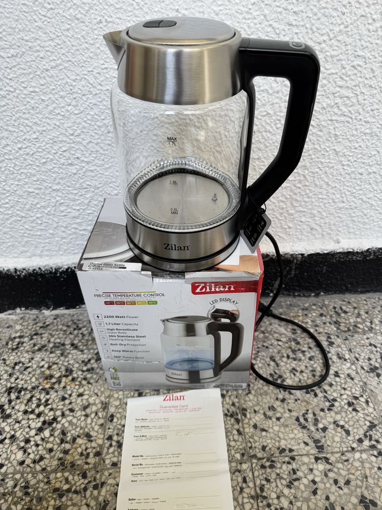 Стъклена Електрическа Кана - Zilan ZLN8955, 1.7л, 2200W, 360°, LED!
