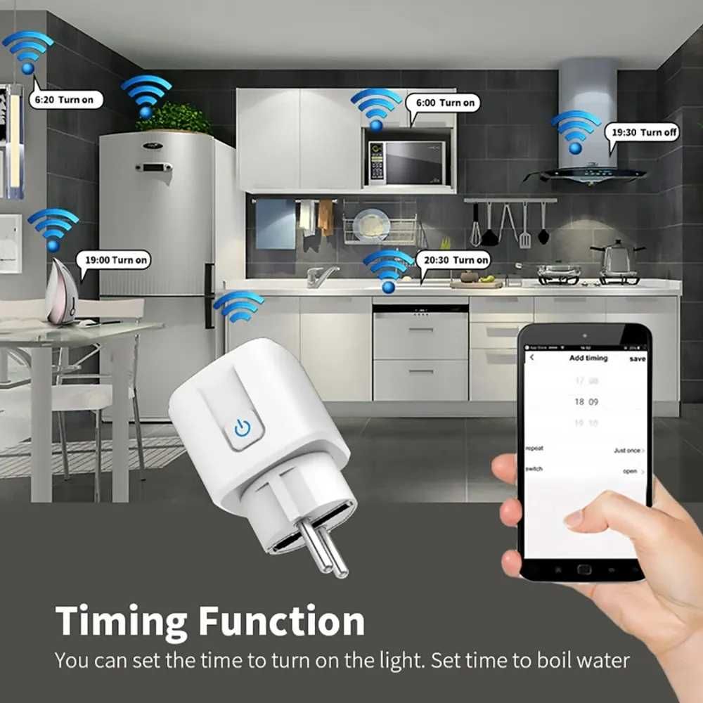 Priza smart inteligenta wifi cu contor monitorizare consum tuya 20A