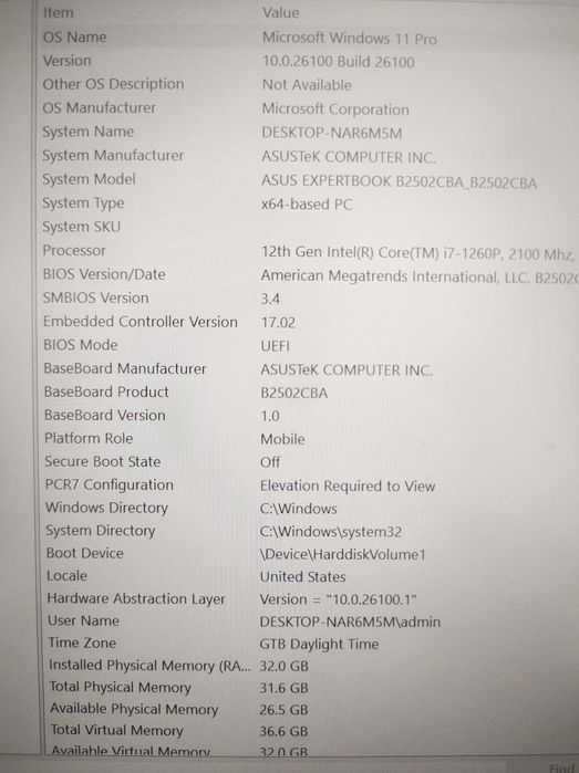 ASUS ExpertBook, 1 Tera, 32 RAM,  procesor i7, 15.6", Full HDD,