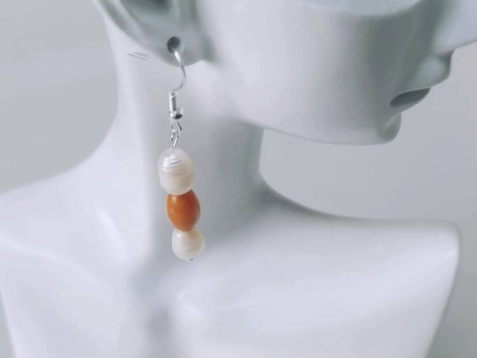 Vechi cercei din argint de 925, perle de cultura si chihlimbar