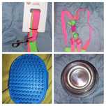 set ham&lesa roz&verde neon + perie albastra + bol otel inoxidabil