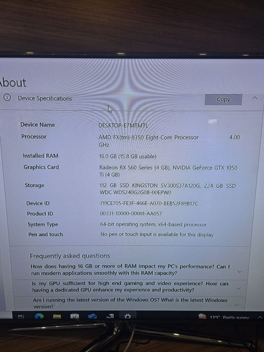 Настолен компютър AMD FX-8350, RX560, 16GB RAM