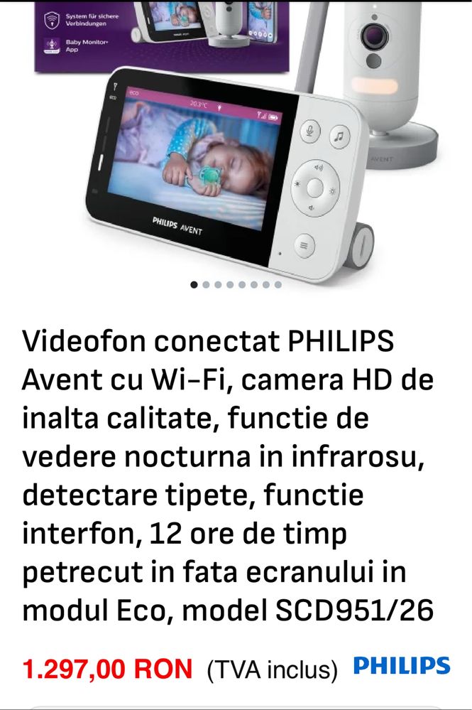 Philips Avent Premium Connected Baby Monitor Sigilat