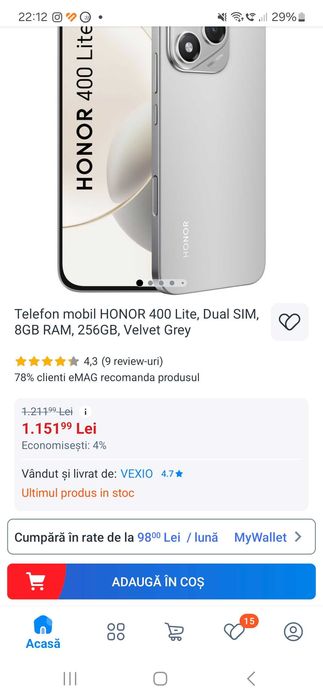 Honor 400 Lite, de vanzare, nou in cutie.