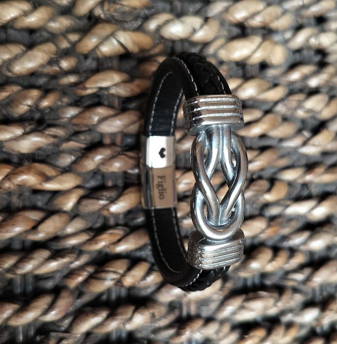 Bratara barbati, piele + otel