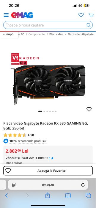 vand placa video gaming 8 GB 256 bit