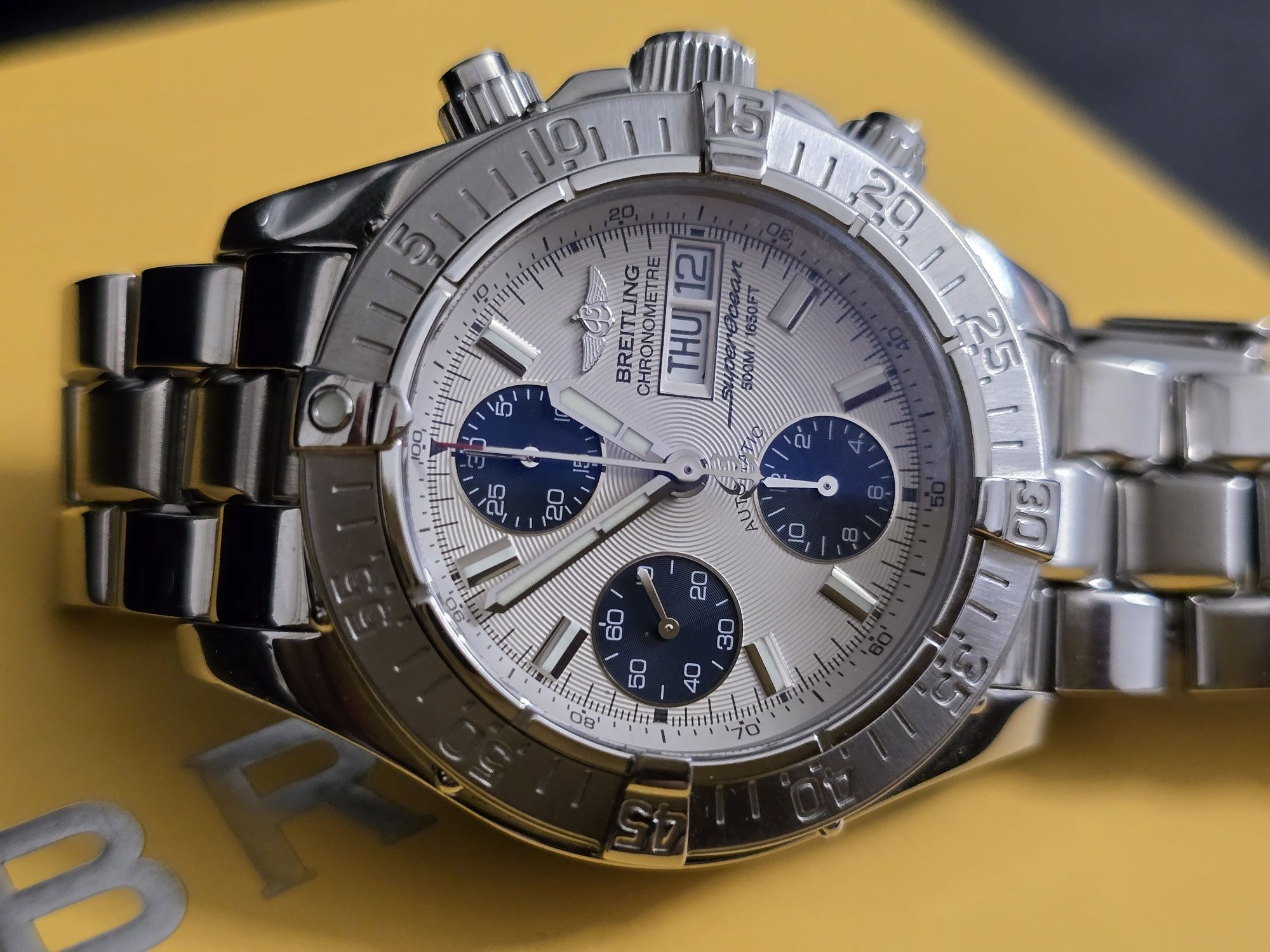 BREITLING Super Ocean Chronograph A13340 DayDate 500m Silver SS Men Au