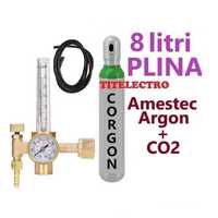 Butelie tub corgon Argon+CO2 8L PLINA + reductor cu bila + furtun gaz