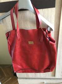 Червена дамска чанта естествена кожа
