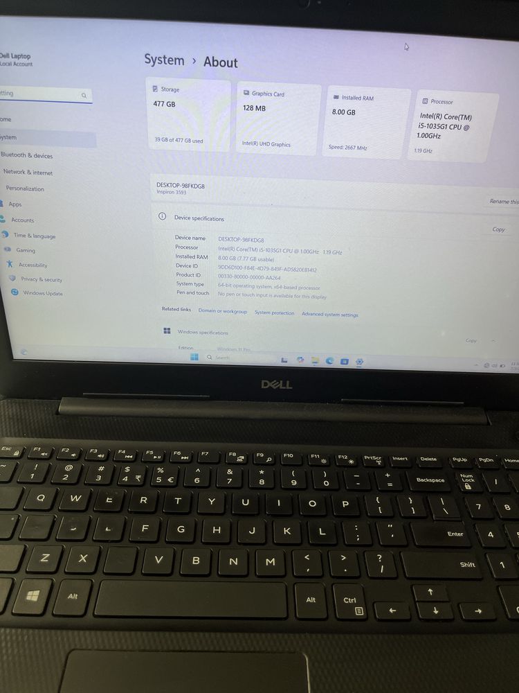 Laptop Dell Inspiron 3593, i5 gen 10, 8gb ram, incarcator, ecran 15.6