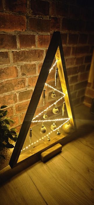 Дървени коледни елхи с лампички ръчна изработка