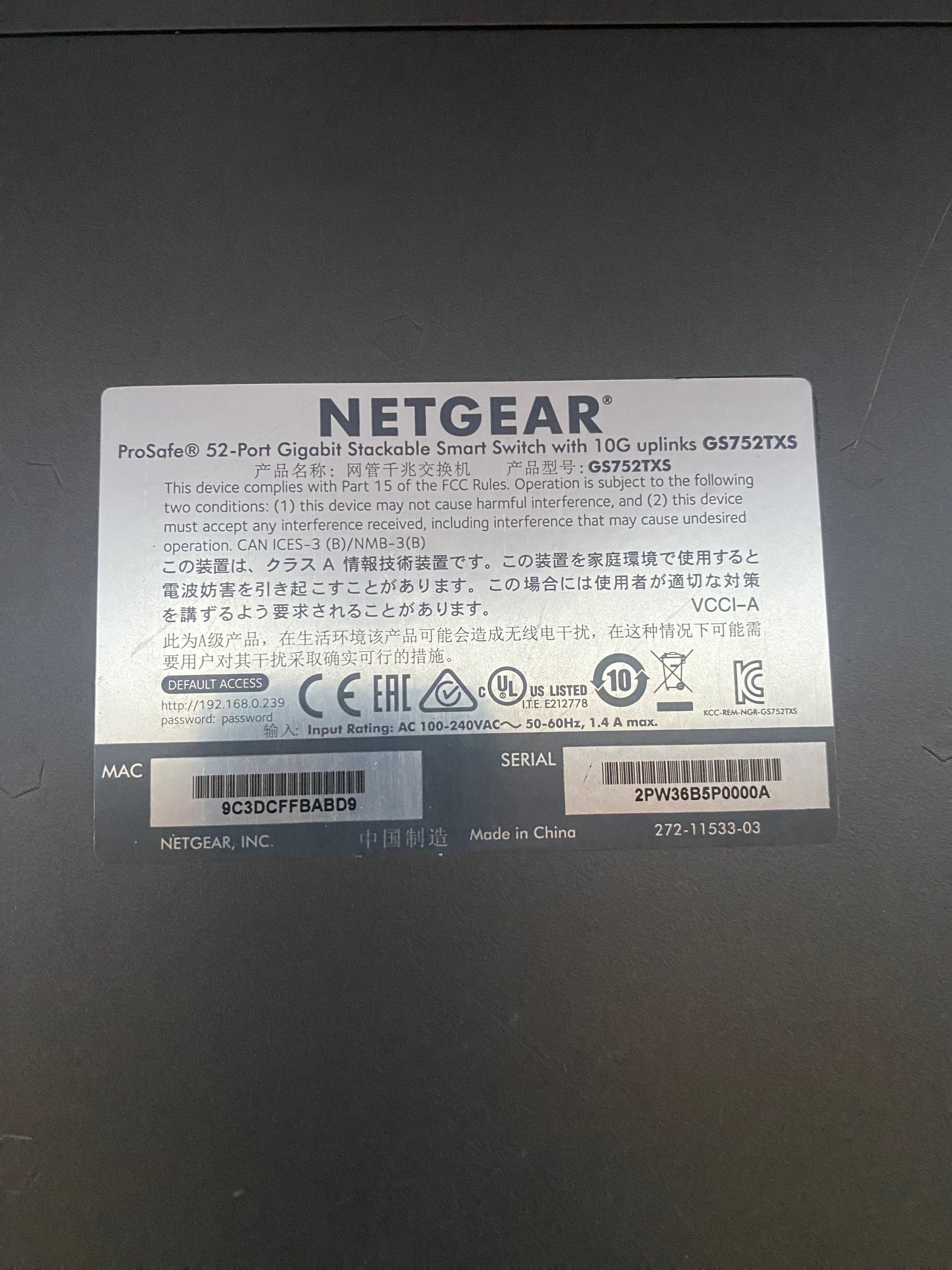 NETGEAR ProSafe 52-Port Gigabit Smart Switch с 10G uplinks GS752TXS.
