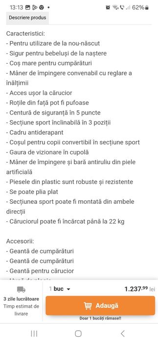 Vând cărucior 3 în 1 kindarcraft.