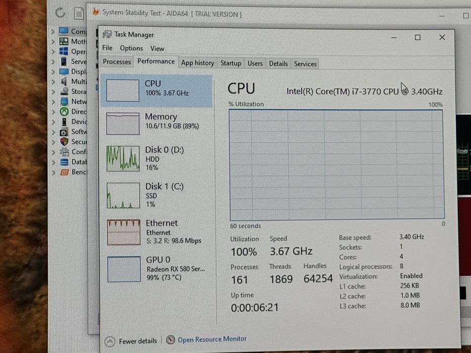 Pc i7 3770 rx580 8gb 256b 12gb ram