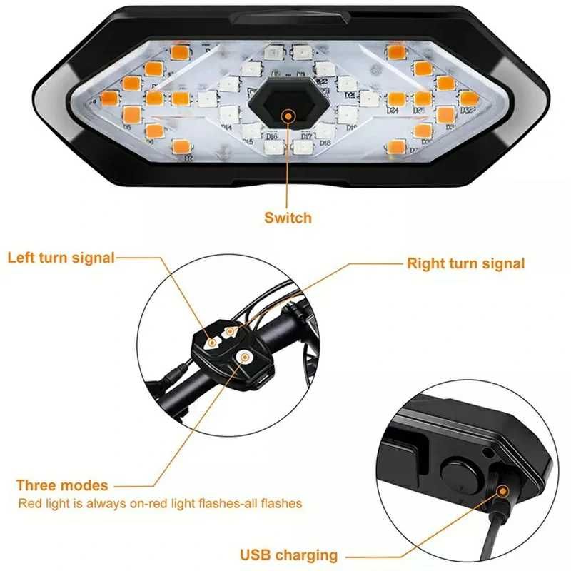 SEMNALIZARE bicicleta WIRELESS lampa lumini LED spate stanga dreapta