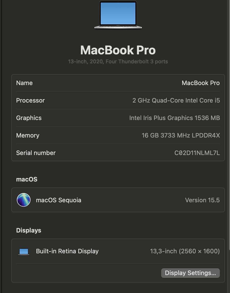 Vand MacBook Pro 2020 Touch Bar, i5, 13", RAM 16 GB, Hard 500Gb SSD
