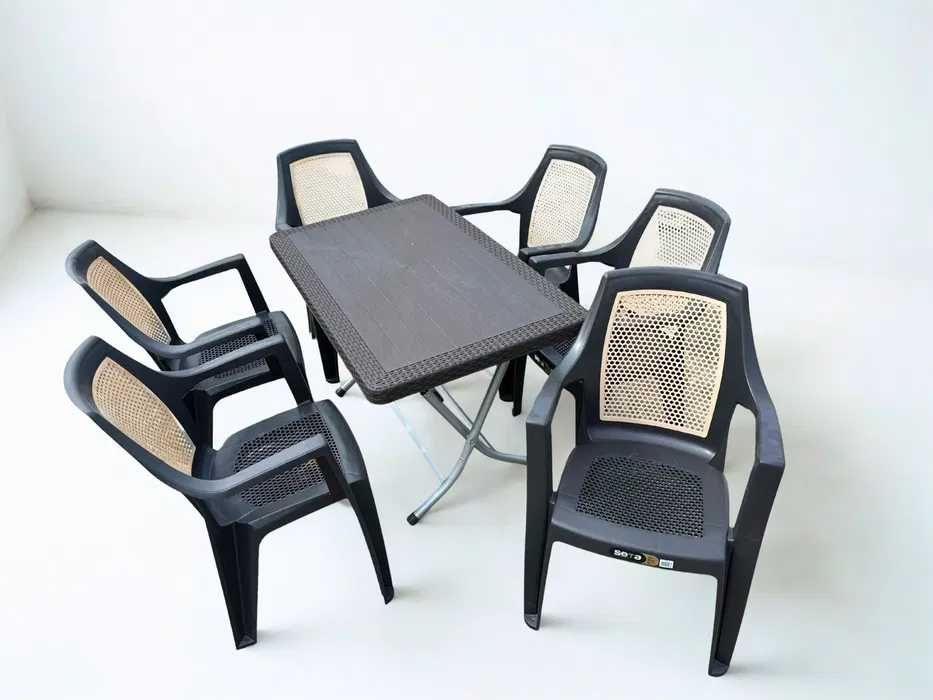 Комплект маса + 6 стола или 4 стола ратан 3 цвята и размери маси мод.6