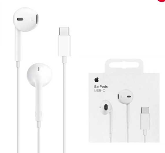 Casti APPLE EarPods iPhone 15, 16 cu Fir si Microfon – Mufa TIP-C Alb