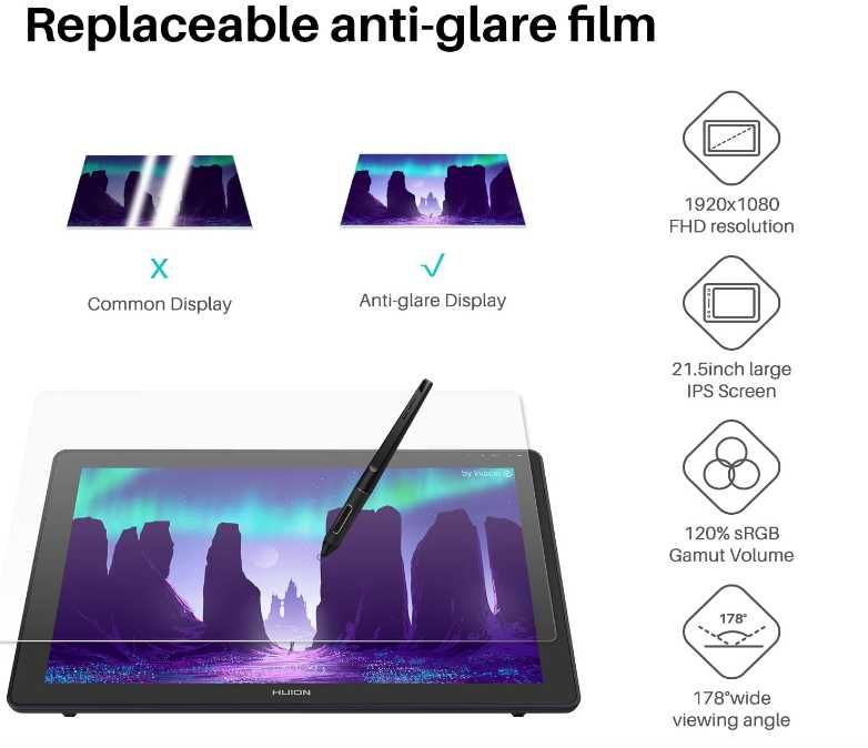 Tableta grafica "22 inch Huion Kamwas Usb tip c stilou fara baterie