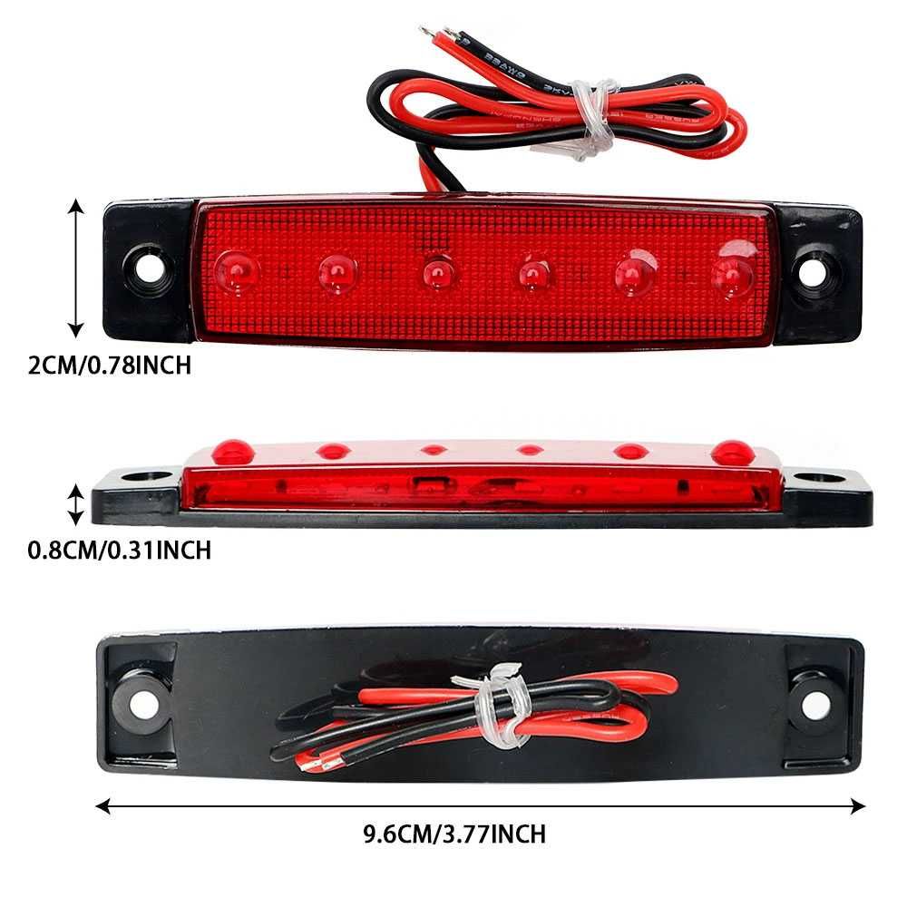 12V 10 Броя ЧЕРВЕНИ Диодни Габарити Рибка 6 диода за камион платформа