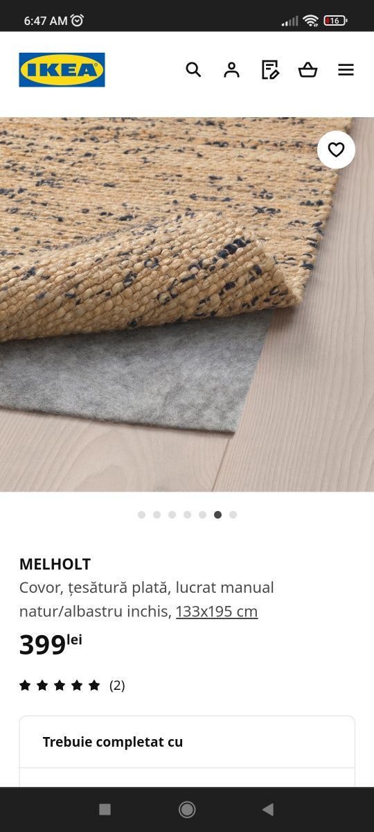 Covor IKEA Melholt iuta natural 133*195cm