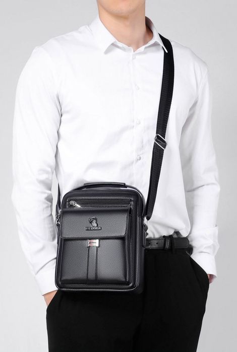 Мужская сумка барсетка кожанная черная через плечо мужской кожанный