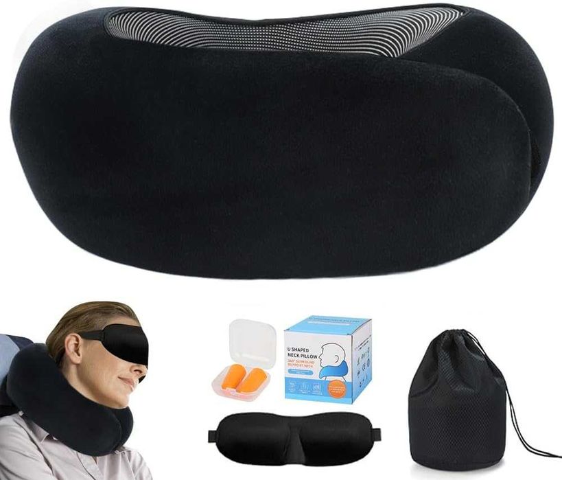 Mineup възглавница за пътуване от мемори пяна за самолет и кола черна