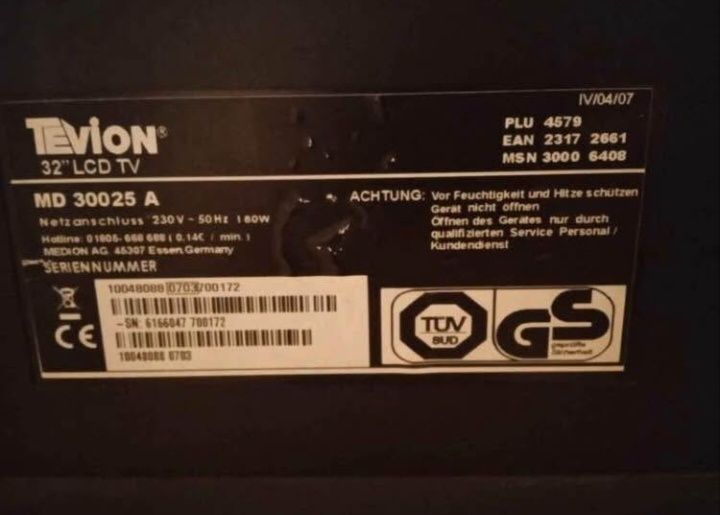 Телевизор tevion model md 30025a