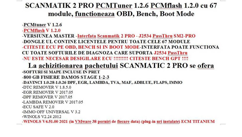 Scanmatik 2 Pro 2.21.22 PcmFlash 1.20 PcmTuner Xentry Davinci Stage1 2