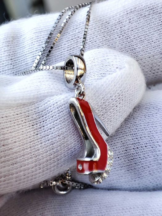 925 Pandantiv pantof cu toc email si swarovski Si Lant Argint