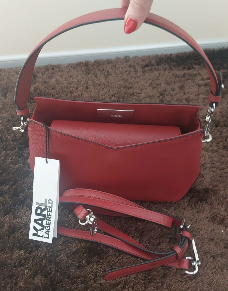 Луксозна чанта Karl Lagerfeld в красив червен цвят