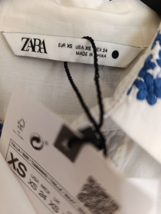 Cămașă cu flori brodate XS oversize Zara