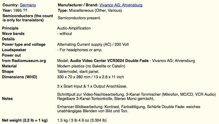 vivanco audio video center vcr 3024