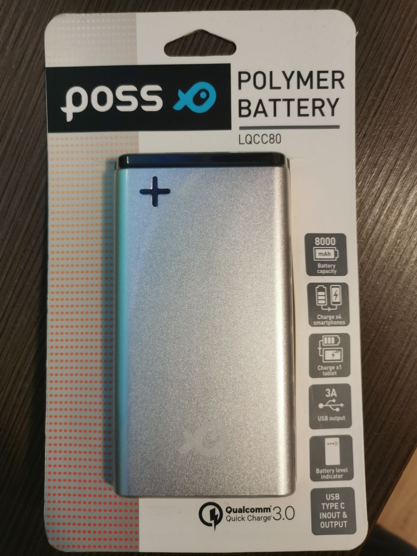 Power bank baterie externa Poss 8000mah type c in/out,qc 3.0.