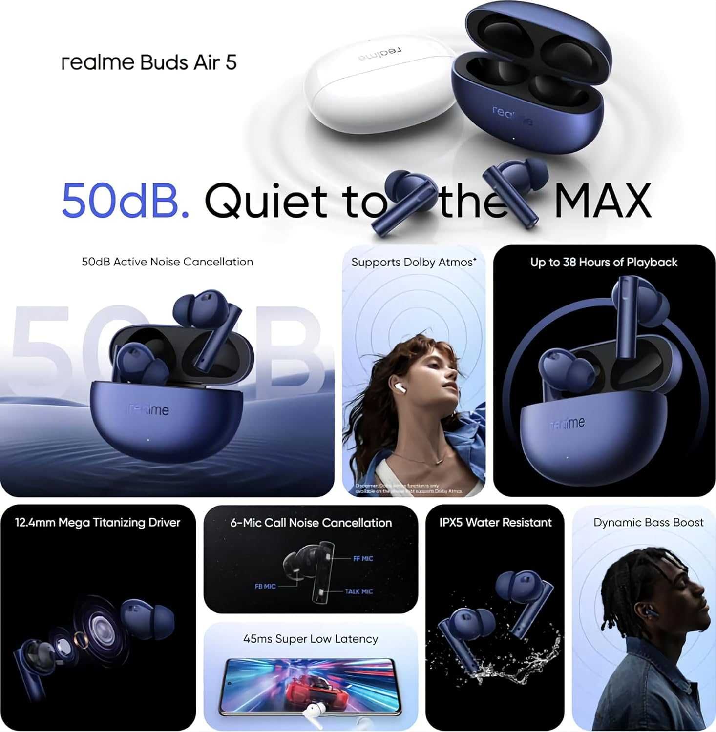 Realme Buds Air 5 Безжични слушалки за поставяне в ушите с 50dB ANC