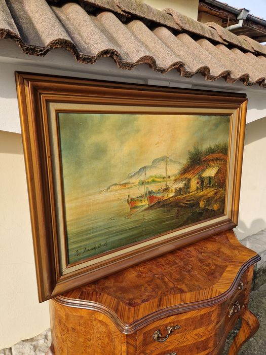 Уникална огромна антикварна майсторска картина масло върху платно