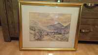 L. Clark - acuarela, pictura originala, tablou peisaj munte Scotia