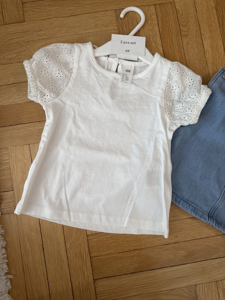 Нов комплект за бебе памучна тениска и дънков рокля h&m