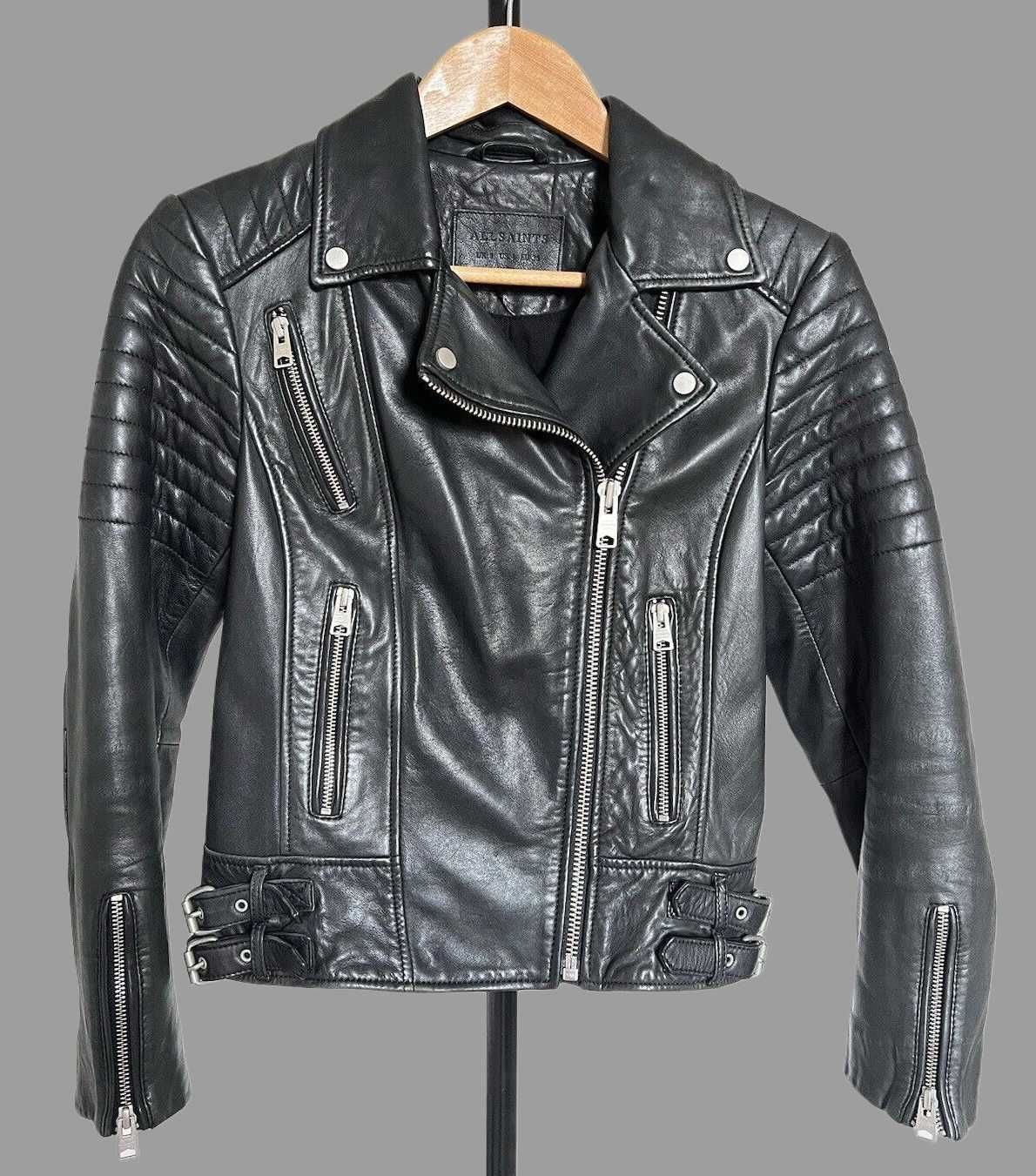 AllSaints Papin Дамско Кожено яке Агнешка Кожа Черно Medium UK 10