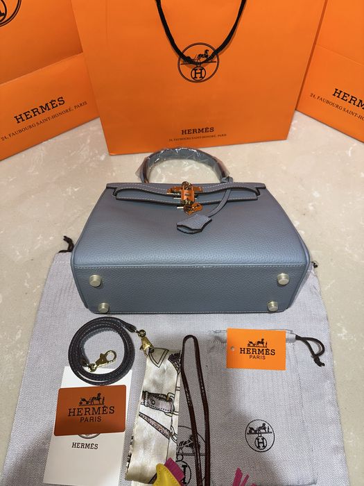 Geanta Hermes Kelly 28cm Blue/accesorii gold