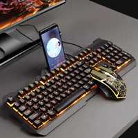 Kit Gaming Tastatura+Mouse,Iluminare RGB, Suport telefon, Negru,12 tst