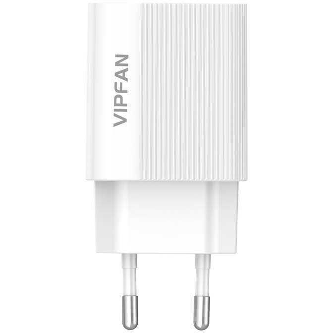 Vipfan E01 мрежово зарядно, 1x USB, 2.4A, бял