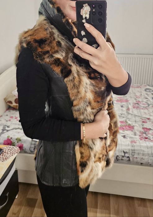 Vesta blană naturală cu piele