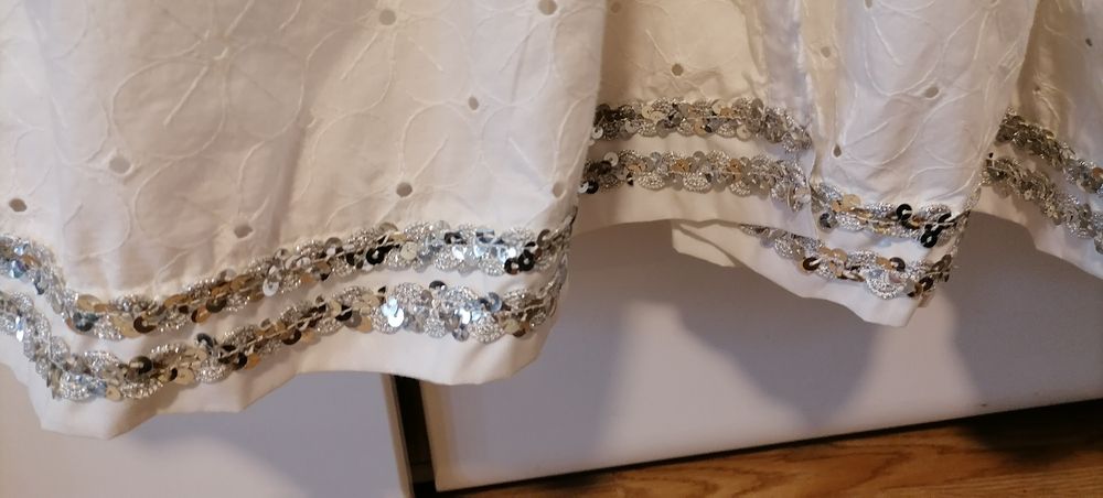 Rochie oversize, alba brodata/paiete, f.eleganta- evenim. seara/zi