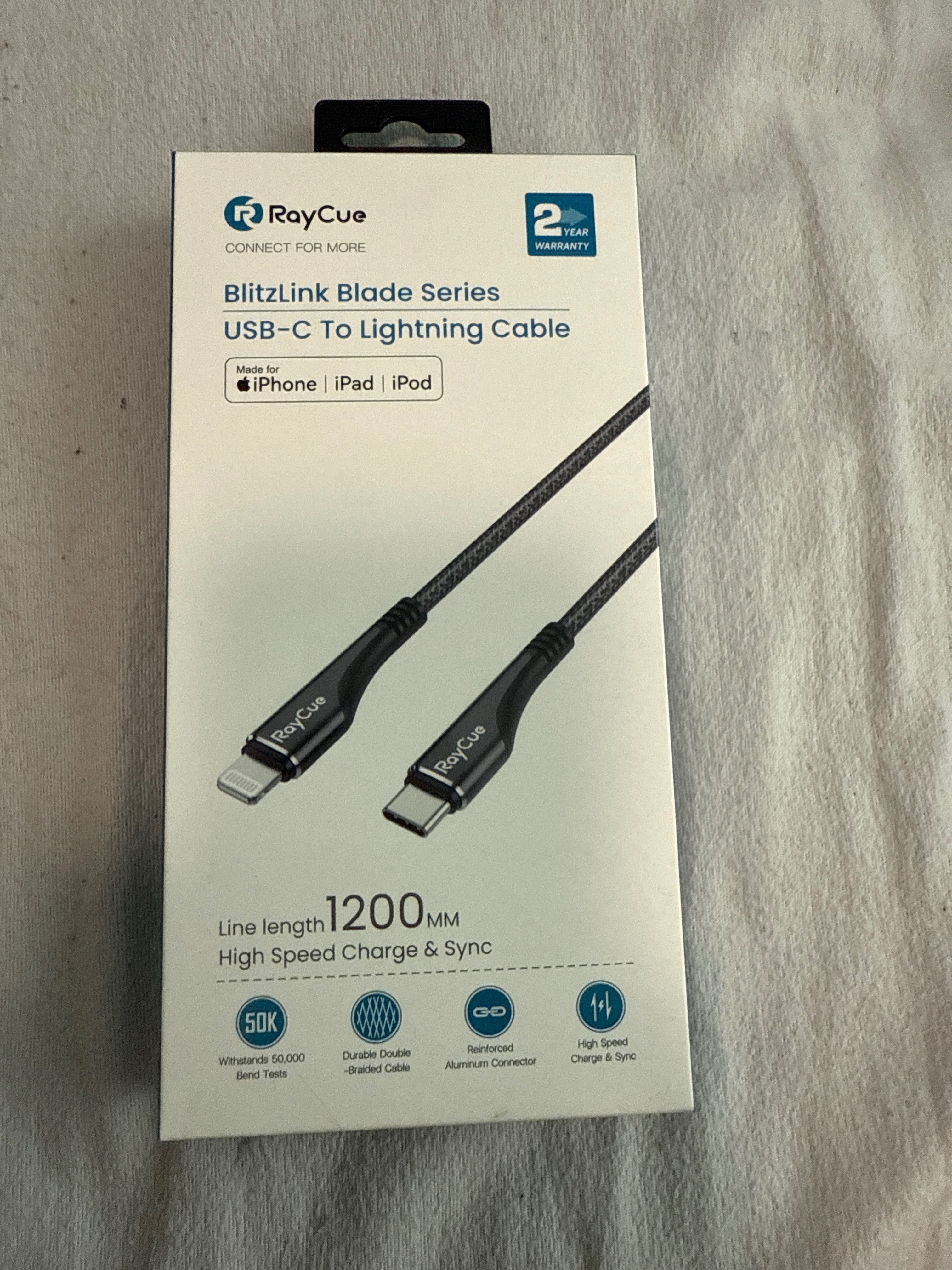 RayCue Blitzlink Blade Series – USB-C към Lightning кабел