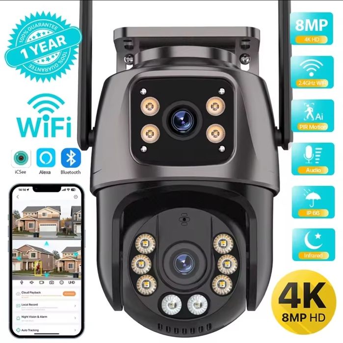 Външна Смарт камера 4k 8mp + ПОДАРЪК 64gb карта памет