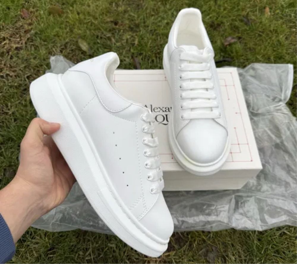 Adidasi Alexander Mcqueen piele naturala FULL WHITE alb complet triple