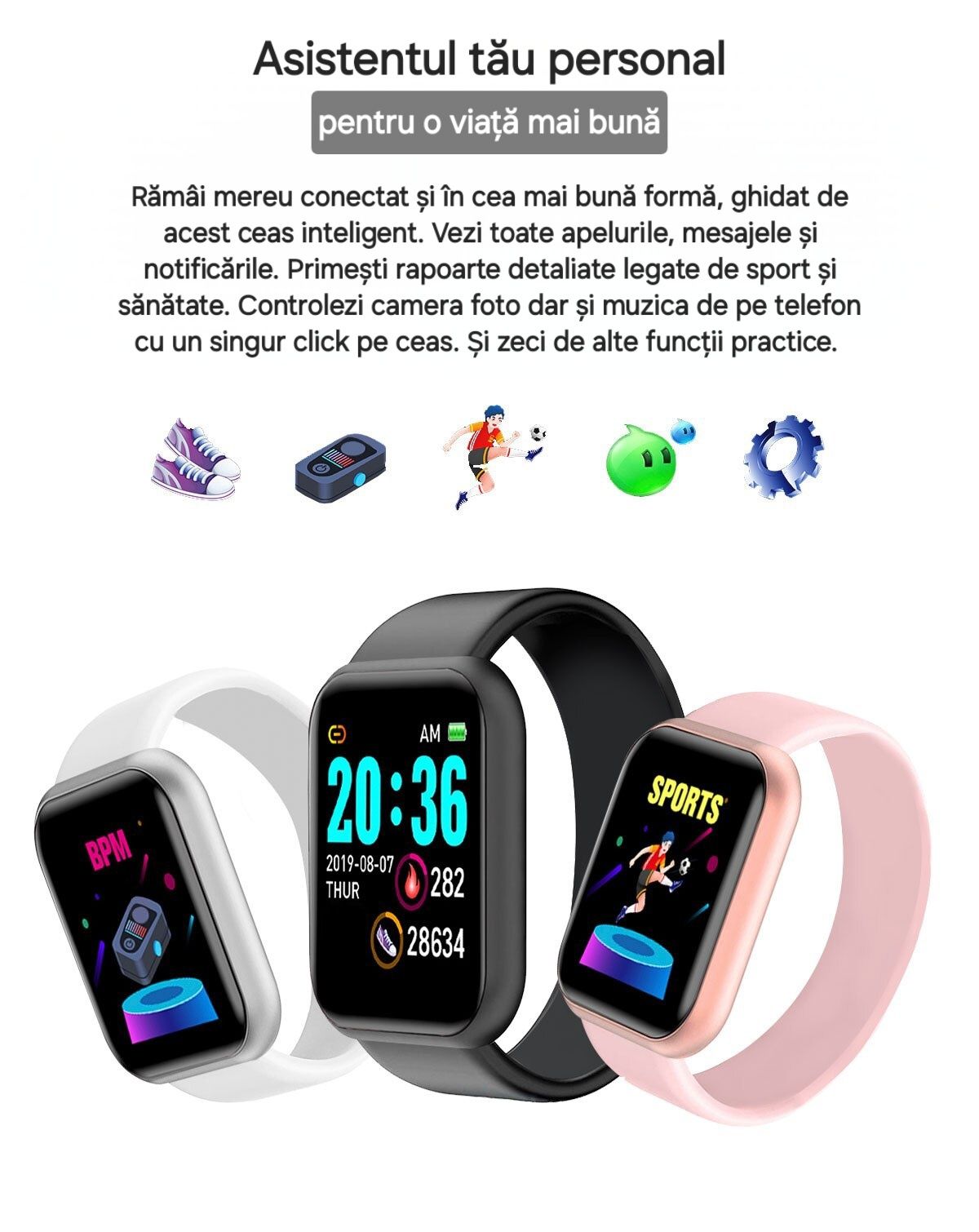 Smartwatch Alb performant. Vezi apeluri, mesaje, notificări. Bluetooth